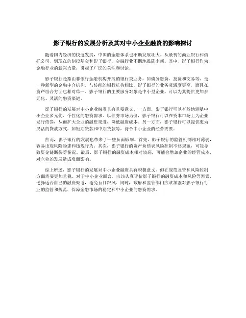 影子银行的发展分析及其对中小企业融资的影响探讨