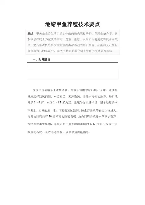 池塘甲鱼养殖技术要点