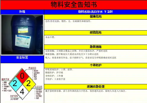 洗白字水—MSDS危险化学品物料安全告知书