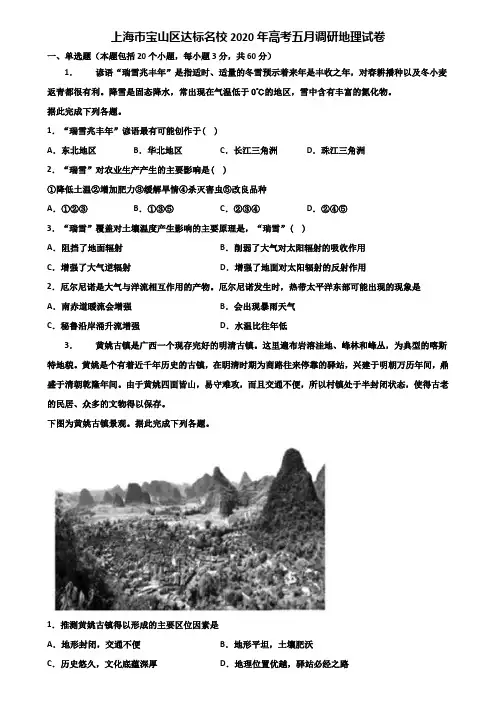 上海市宝山区达标名校2020年高考五月调研地理试卷含解析
