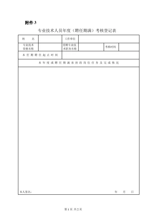 专业技术人员年度(聘任期满)考核登记表