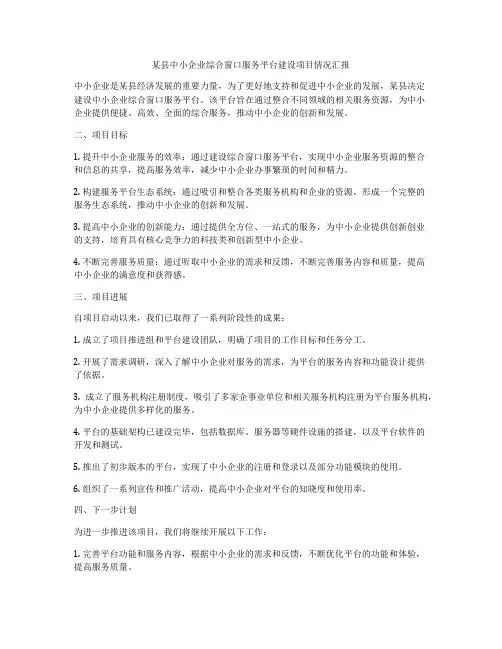 某县中小企业综合窗口服务平台建设项目情况汇报