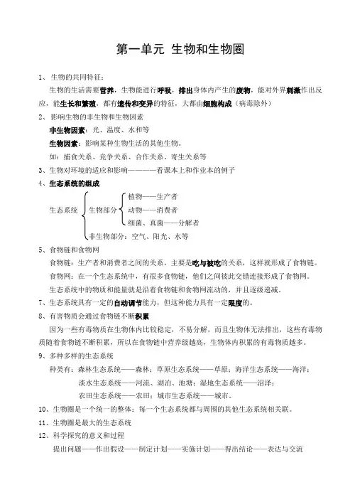 人教版七年级生物上册知识点总结