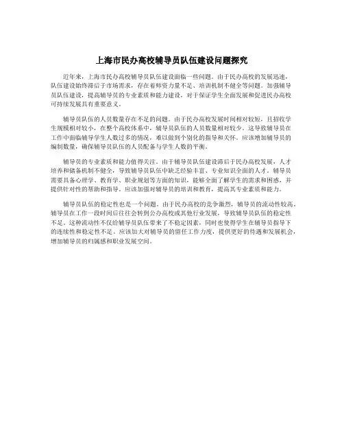 上海市民办高校辅导员队伍建设问题探究