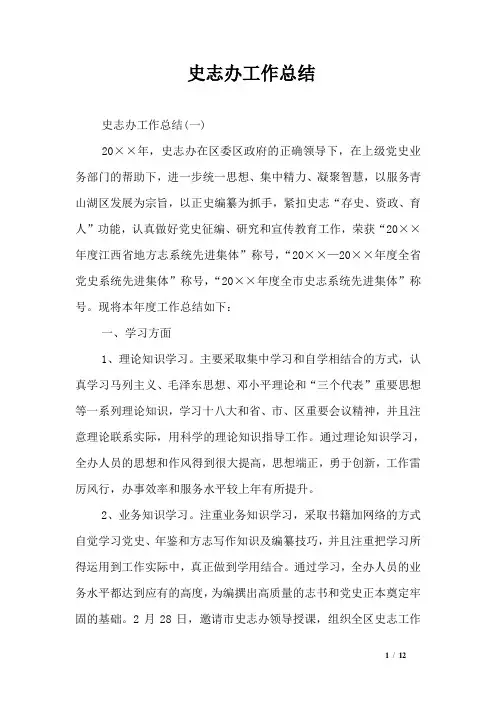 史志办工作总结