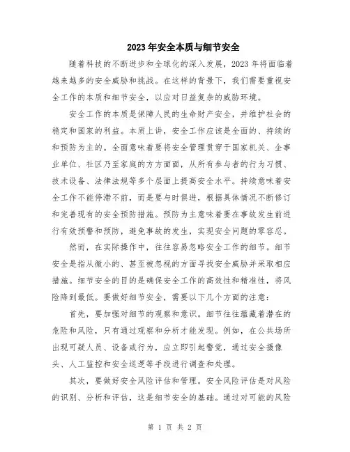 2023年安全本质与细节安全