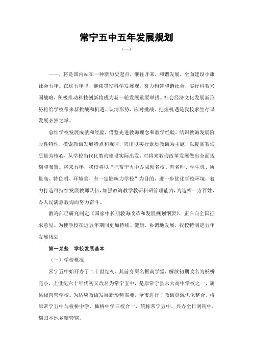 常宁五中五年发展规划样本