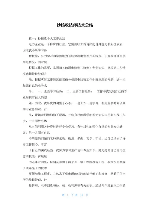 抄核收技师技术总结