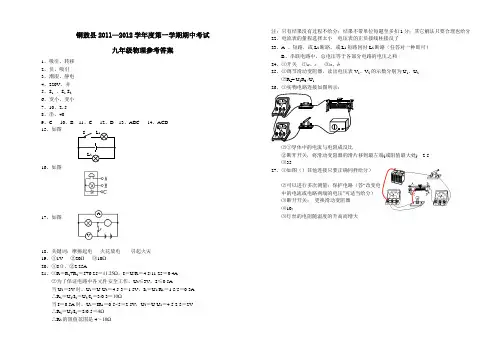 九年级物理第一学期期中考试试卷答案