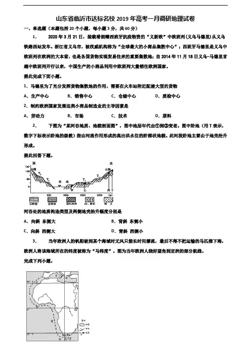 山东省临沂市达标名校2019年高考一月调研地理试卷含解析