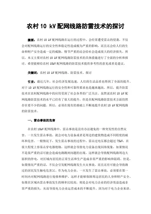 农村10kV配网线路防雷技术的探讨