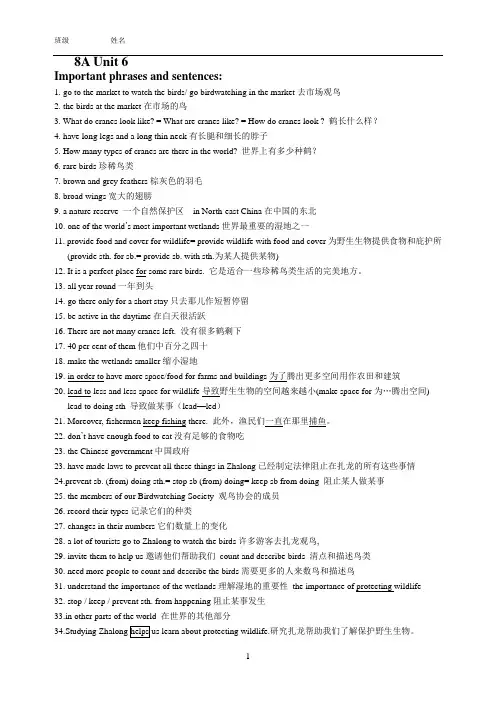 新牛津译林版8A Unit6知识点复习、练习及答案