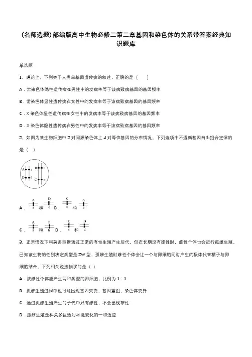 部编版高中生物必修二第二章基因和染色体的关系带答案经典知识题库