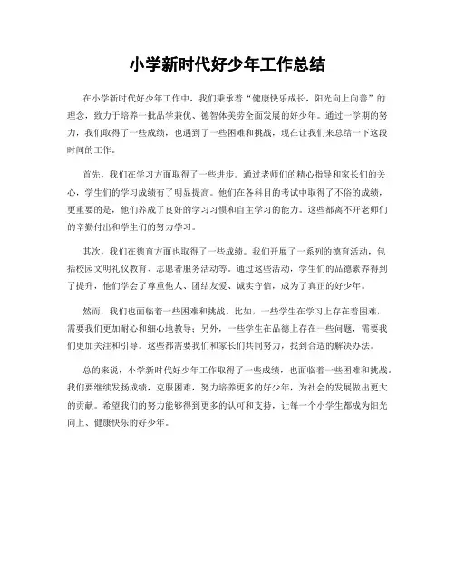 小学新时代好少年工作总结