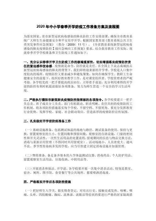 2020年中小学春季开学防疫工作准备方案及流程图