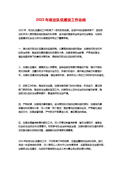 2023年政法队伍建设工作总结