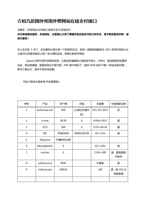 介绍几款国外常用外贸网站在线支付接口
