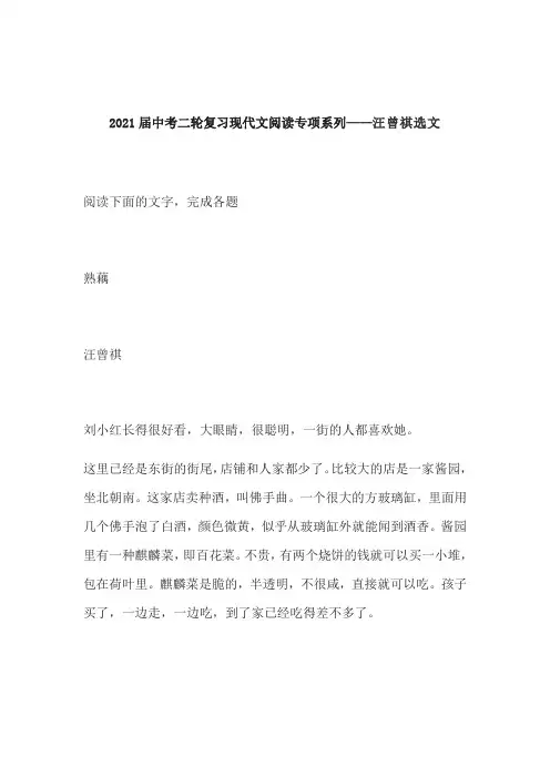2021年中考二轮复习现代文阅读专项系列