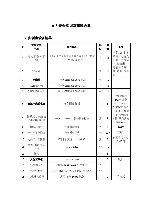 电力安全实训室建设方案