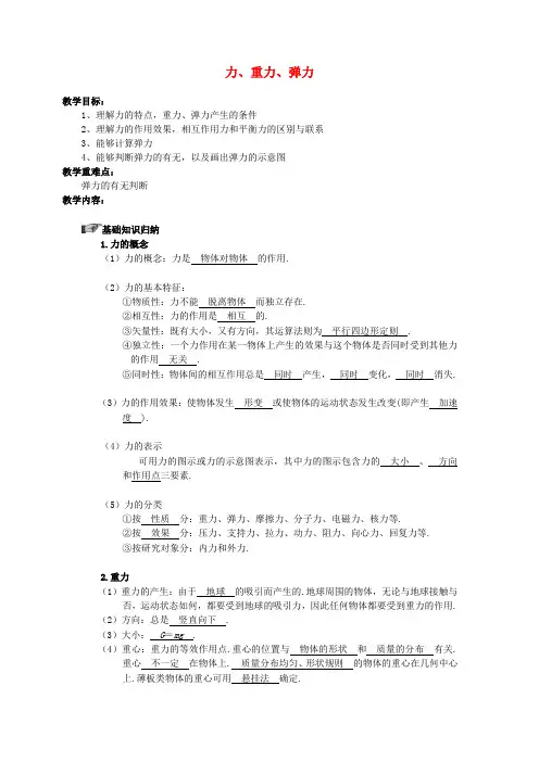 2019年初升高衔接物理 第三章 相互作用 力、重力、弹力练习(含解析)新人教版必修1