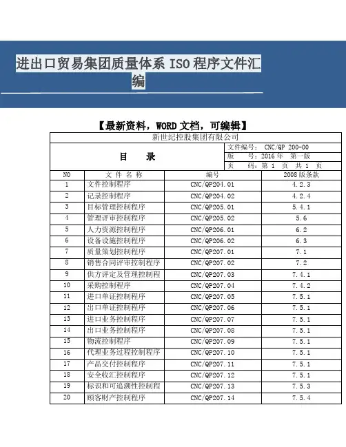 进出口贸易集团质量体系iso程序文件汇编82