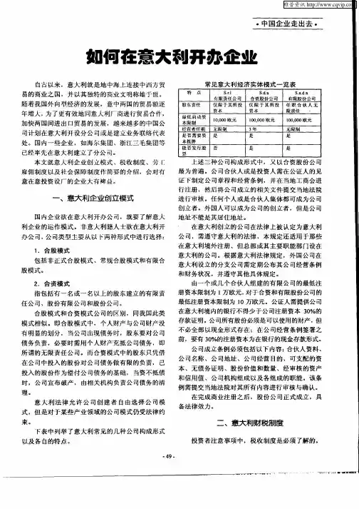 如何在意大利开办企业
