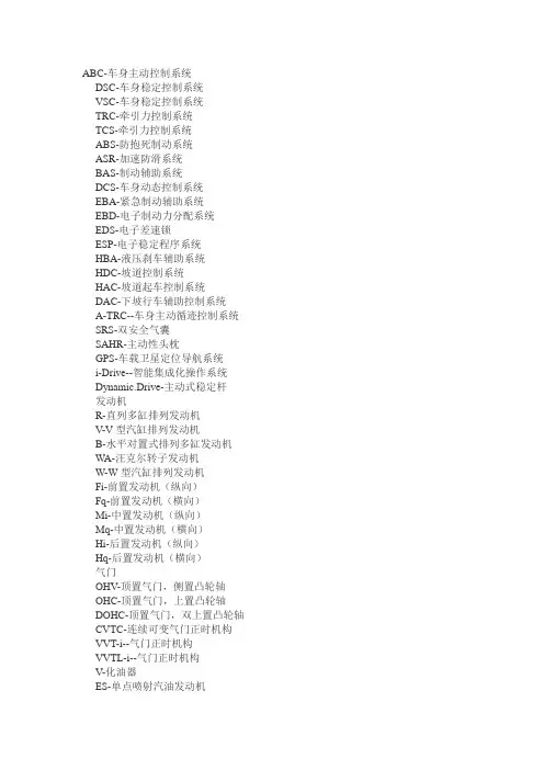 汽车常用缩写英文
