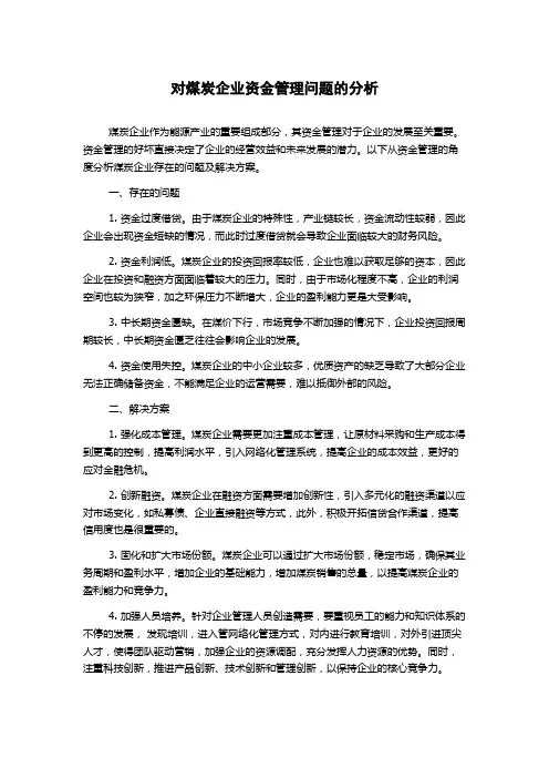 对煤炭企业资金管理问题的分析