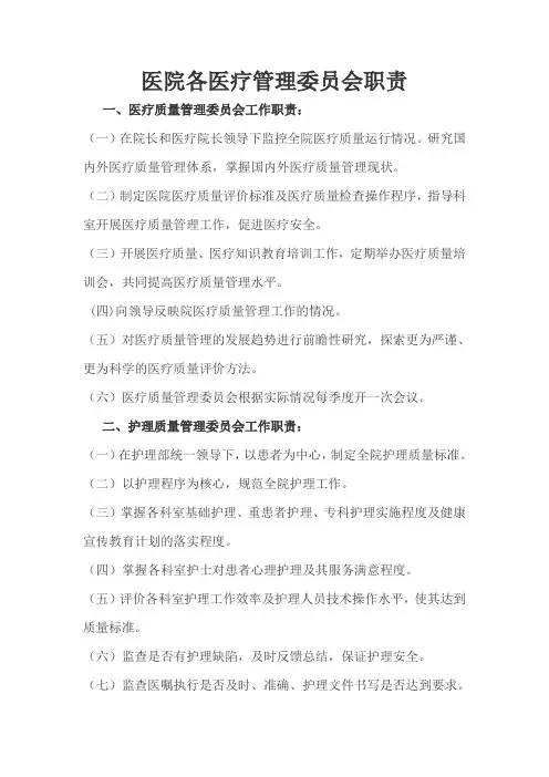 医院各医疗管理委员会职责