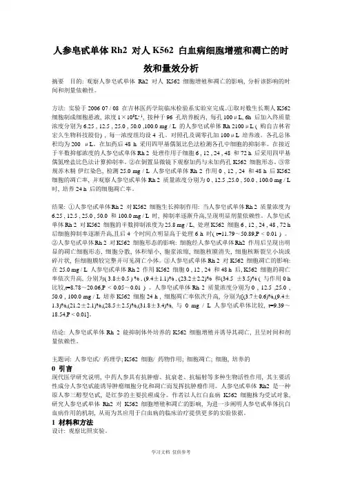 人参皂甙单体Rh2-对人K562-白血病细胞增殖和凋亡的时效和量效分析