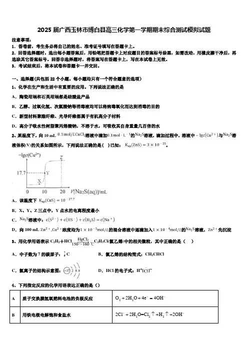 2025届广西玉林市博白县高三化学第一学期期末综合测试模拟试题含解析