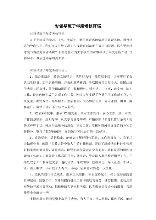 对领导班子年度考核评语