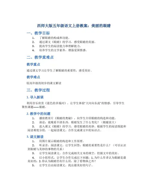 西师大版五年级语文上册教案美丽的眼睛