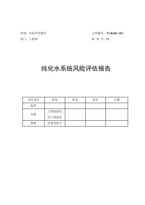 TS-RAR-1001纯化水系统风险评估报告