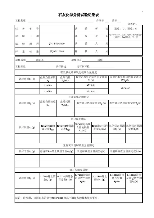 石灰化学分析试验
