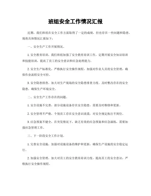班组安全工作情况汇报