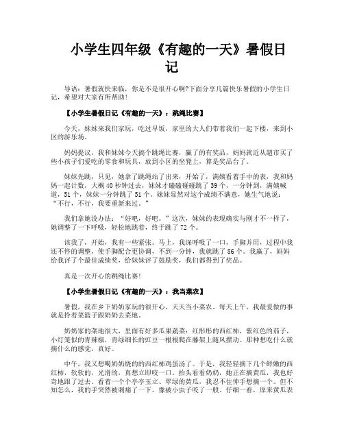 小学生四年级《有趣的一天》暑假日记