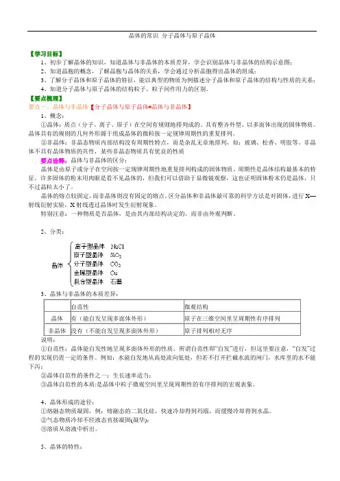 高中化学选修3之知识讲解_晶体的常识 分子晶体与原子晶体_基础-