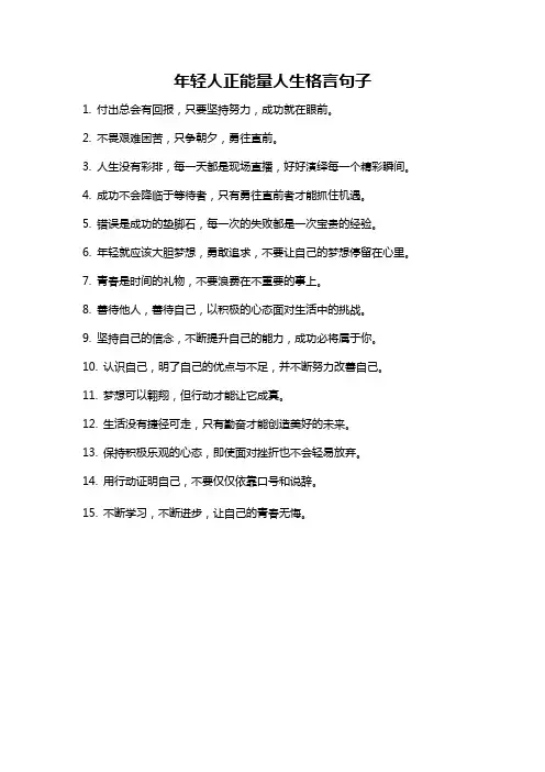 年轻人正能量人生格言句子