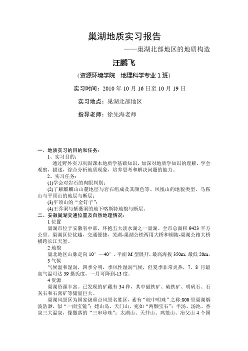 巢湖地质实习地理专业