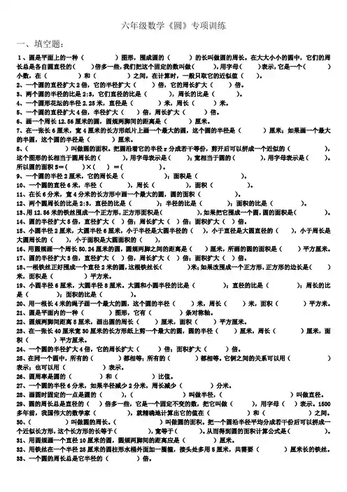 新人教版小学六年级《圆》专项练习