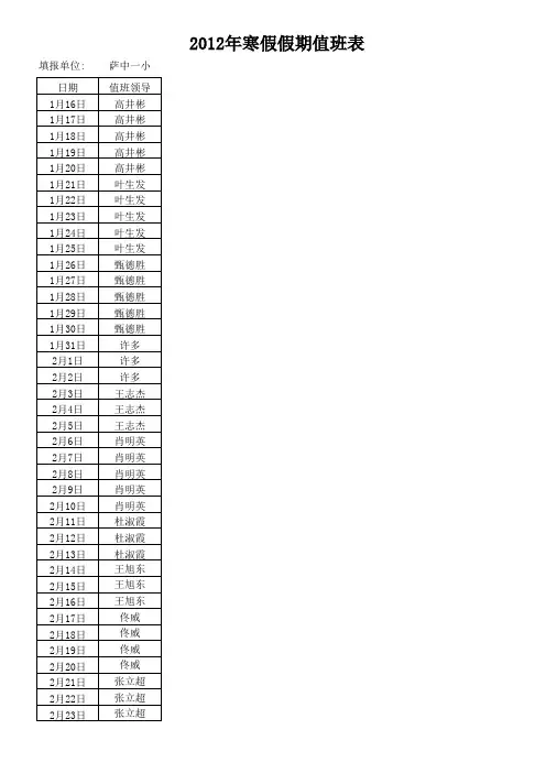 萨中一小2014寒假值班表.