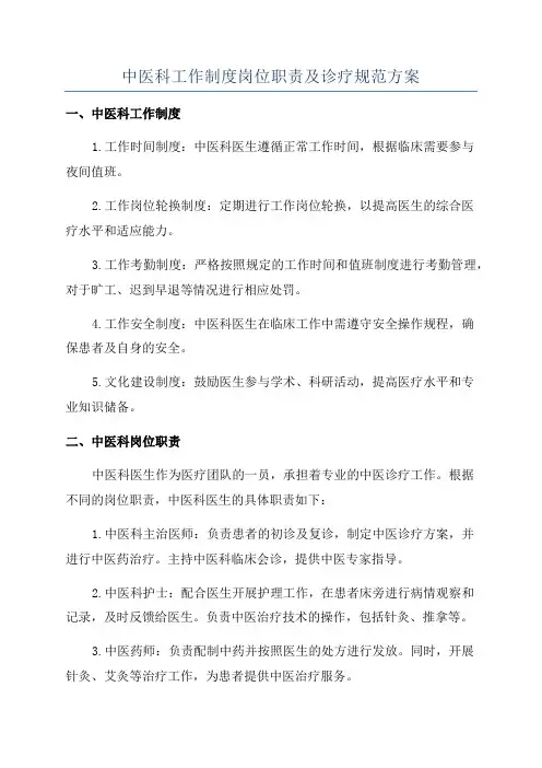 中医科工作制度岗位职责及诊疗规范方案