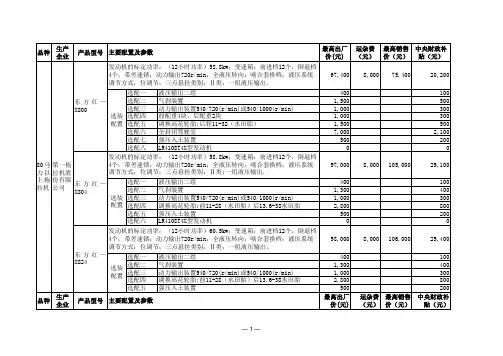 各型号拖拉机性能参数