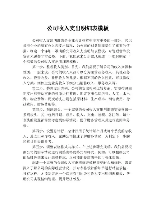 公司收入支出明细表模板