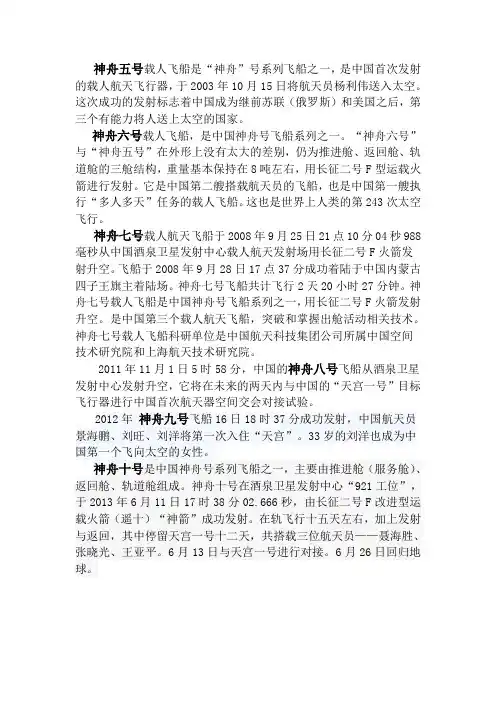 神舟载人飞船资料