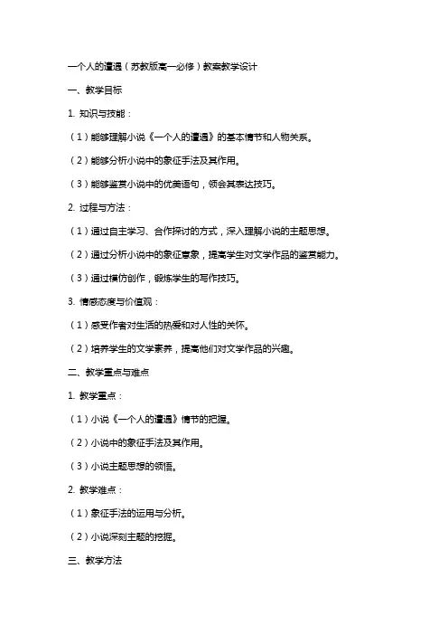 一个人的遭遇(苏教版高一必修) 教案教学设计