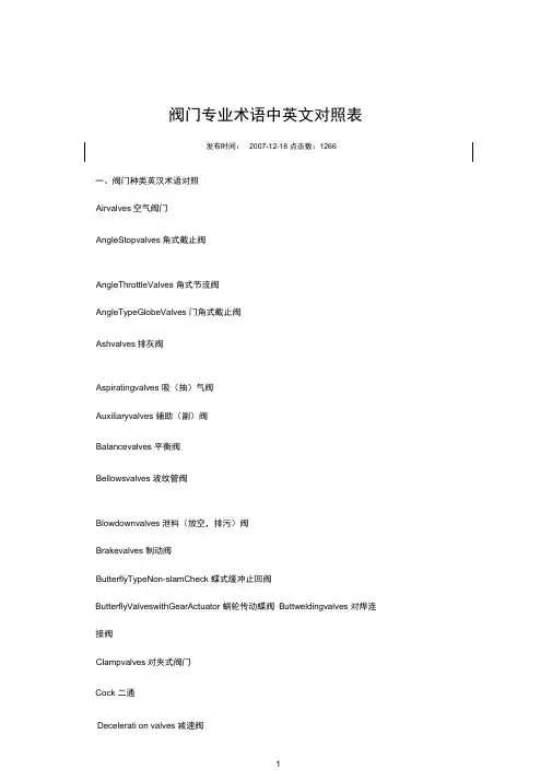 阀门专业术语中英文对照表