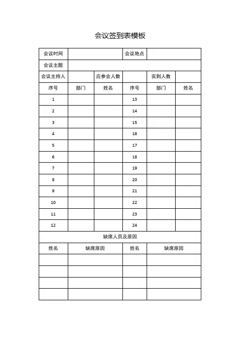 会议签到表模板