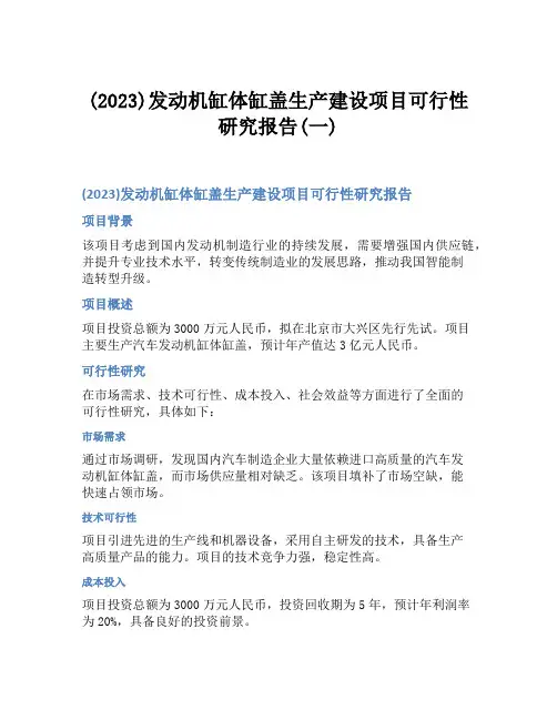 (2023)发动机缸体缸盖生产建设项目可行性研究报告(一)